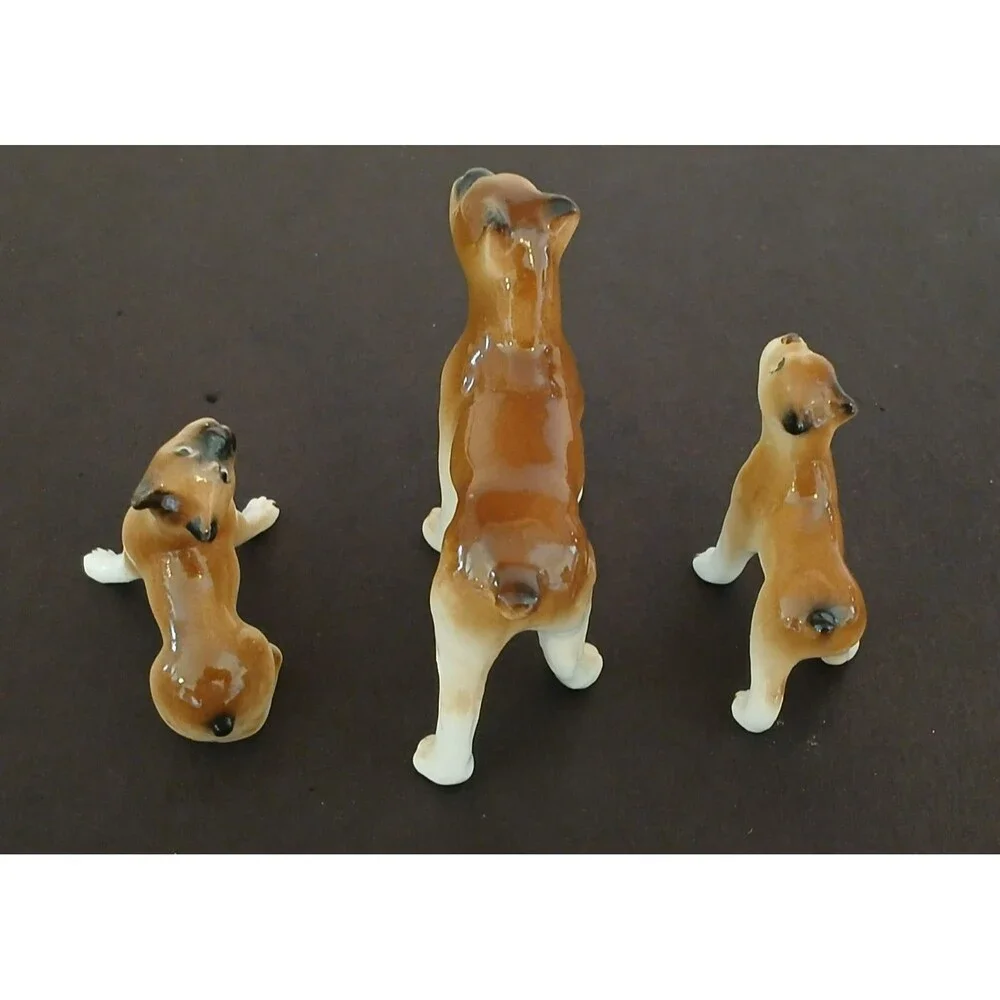 Vintage Set of 3 Porcelain Miniature Boxer Dog Cute Figurines